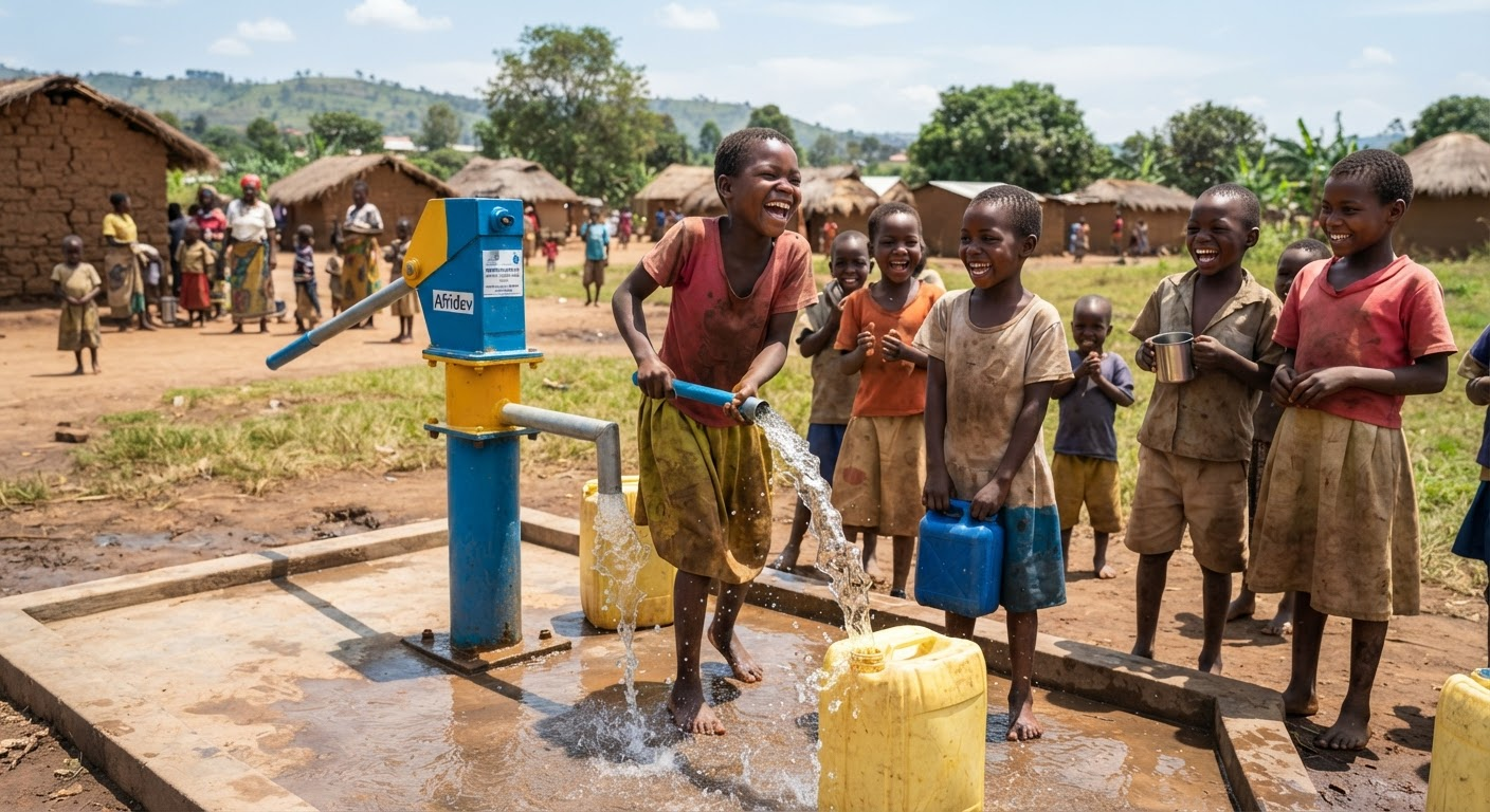 Children collecting clean water from a new village pump